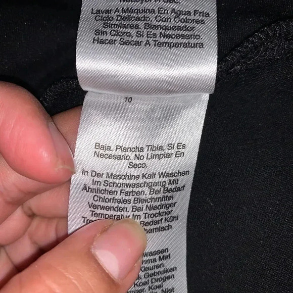 Donna Karen New York Size Medium Black Asymmetrical Style Top Gold Trim Neckline - Picture 3 of 6